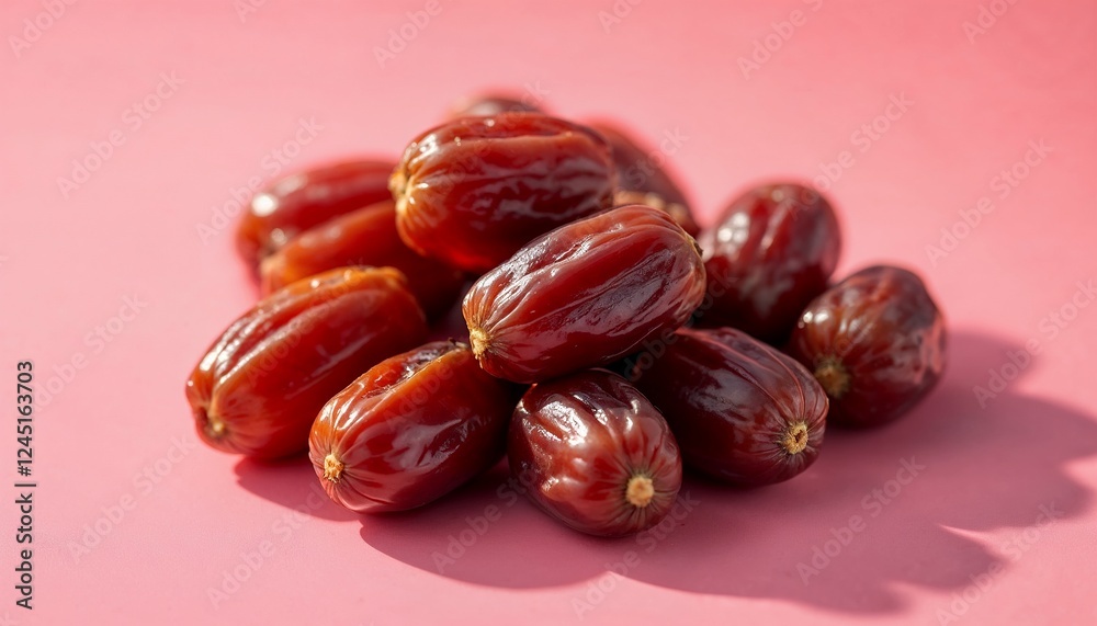 A Group of Fresh Dates on a Pink Background Offering a Sweet Delight A Group of Fresh Dates on a Pink Background Offering a Sweet Delight
