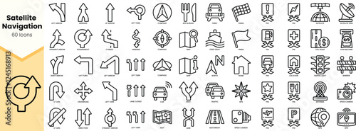 A collection of 60 icons representing satellite navigation features and directions.