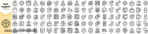 A comprehensive collection of tech support icons in a clean, minimalist design, showcasing various technological elements.