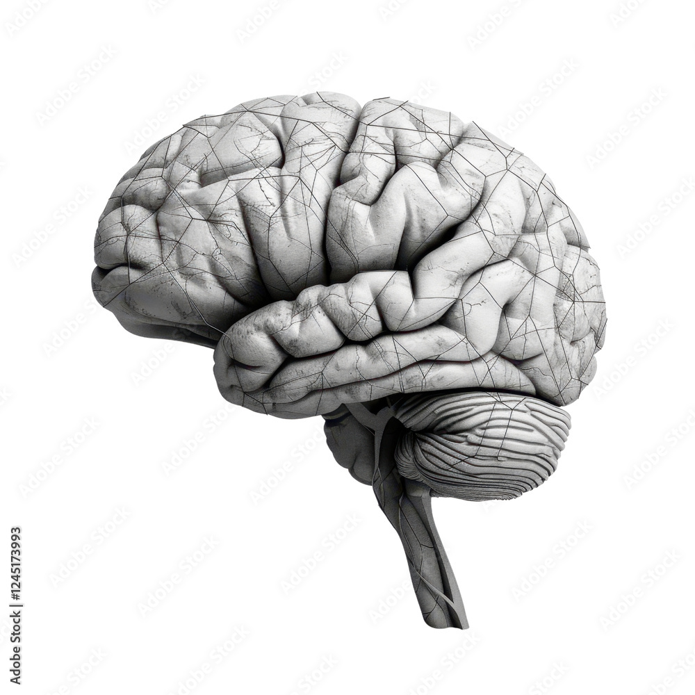Fototapeta premium detailed illustration of human brain showcasing intricate textures and patterns, symbolizing intelligence and thought processes