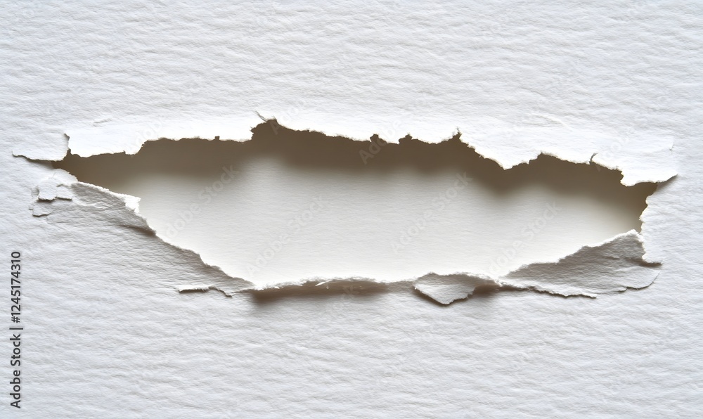 Torn paper hole, white background, copy space, design element, texture Torn paper hole, white background, copy space, design element, texture