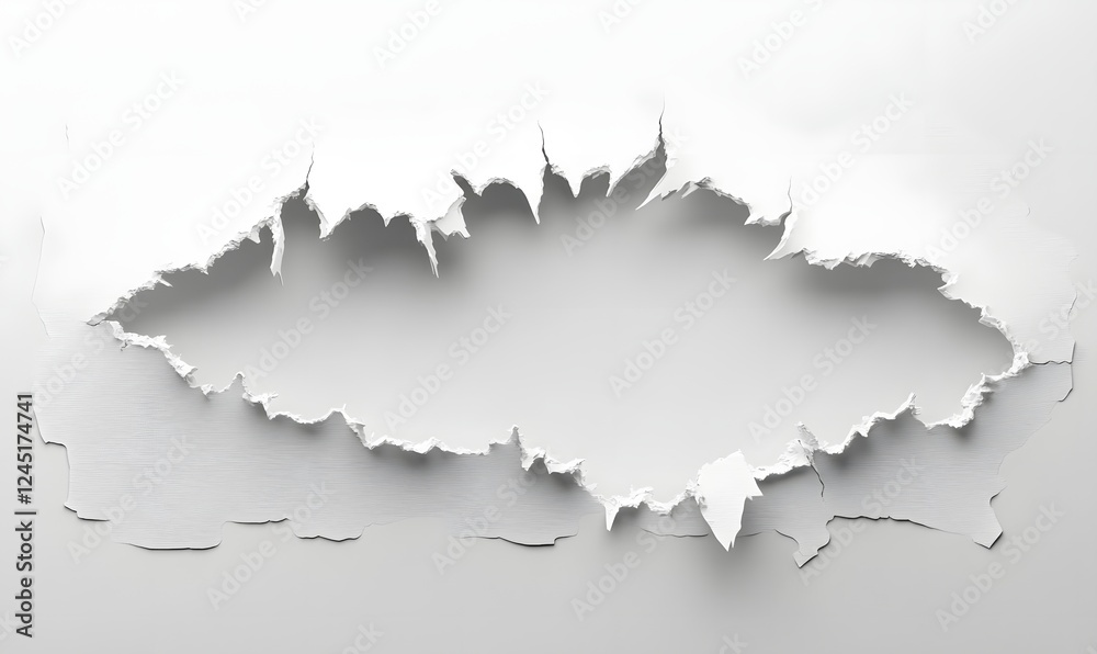 Obraz premium Torn paper hole, white background, design element, mockup, texture