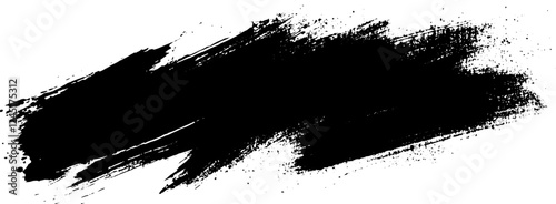 Abstract Black Brush Stroke with Splatter Texture on White Background