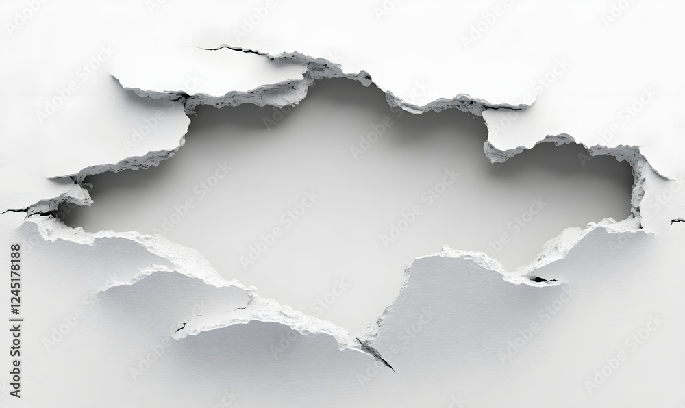 Obraz premium Torn paper hole, white background, texture, design element, website template