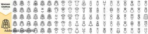 A diverse collection of 100 women's clothing designs displayed in a minimalist style. Each design is unique and modern.