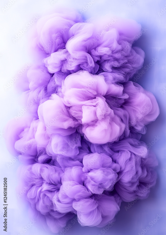 Fototapeta premium A vibrant purple and pink cloud of smoke fills the air, creating a dreamy and ethereal atmosphere. The smoke is swirling and dancing, giving the impression of a magical, otherworldly realm