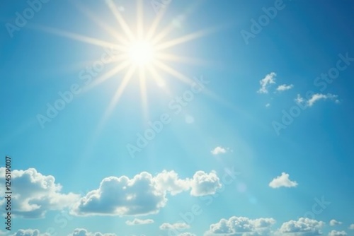 Warm light filtering through wispy clouds in a bright blue sky, illumination, bright sun rays, clear sky