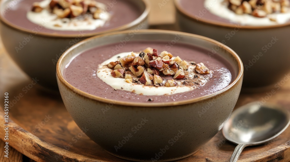 Delicious Creamy Purple Soup with Toasted Nuts