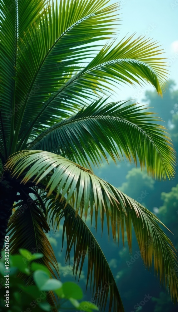 Palm fronds swaying gently in the hurricane wind, weather, tropical Palm fronds swaying gently in the hurricane wind, weather, tropical