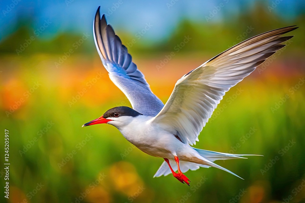 Common Tern Slow Motion Flight, Seabird, Black Head, Forked Wings, Wildlife Photography Common Tern Slow Motion Flight, Seabird, Black Head, Forked Wings, Wildlife Photography
