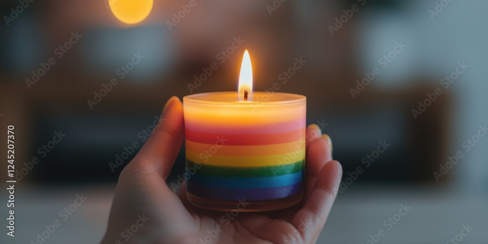 Fototapeta premium Celebrating pride with colorful candle lighting home celebration candle art cozy atmosphere close-up view inclusivity
