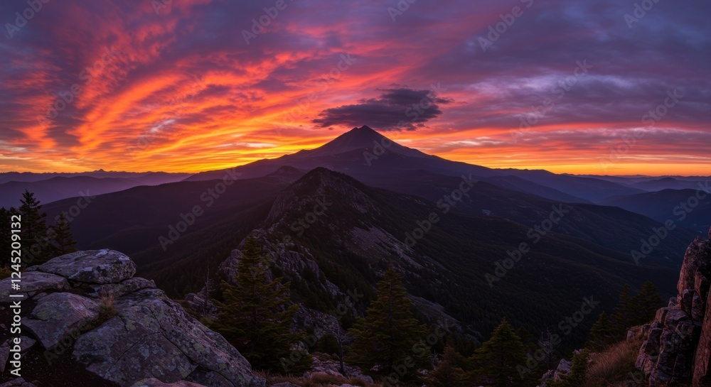 Obraz premium Fiery Sunset over Majestic Mountain Ranges