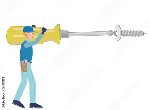 エンジニアがスクリュードライバーでネジを締めている