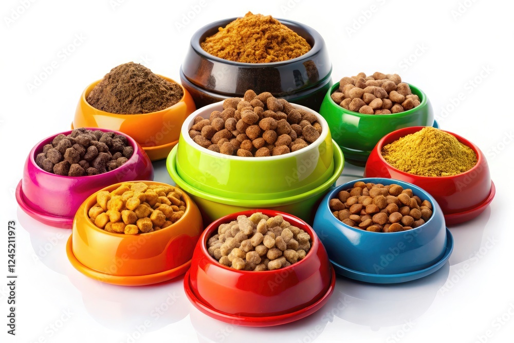 High-Resolution Pet Bowl Collection, Studio Photography, White Background, Premium Pet Food Dishes High-Resolution Pet Bowl Collection, Studio Photography, White Background, Premium Pet Food Dishes