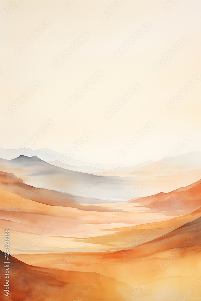 Naklejka premium watercolor warm color mountains landscape abstract graphic poster background