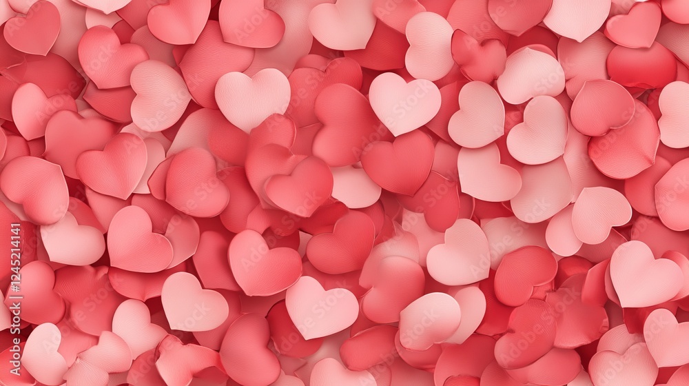 Romantic Valentine's Day Background with Red and Pink Heart-Shaped Rose Petals, Photorealistic Floral Design for Love Season Romantic Valentine's Day Background with Red and Pink Heart-Shaped Rose Petals, Photorealistic Floral Design for Love Season