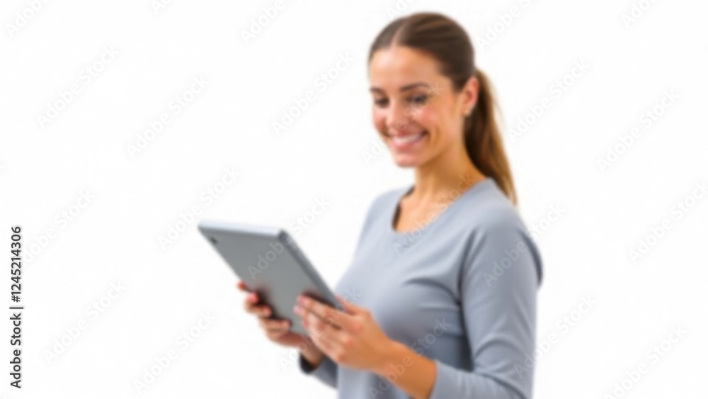 Blurred Woman holding a digital tablet isolated on white background Blurred Woman holding a digital tablet isolated on white background