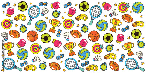 Set of hand drawn sports element pattern background