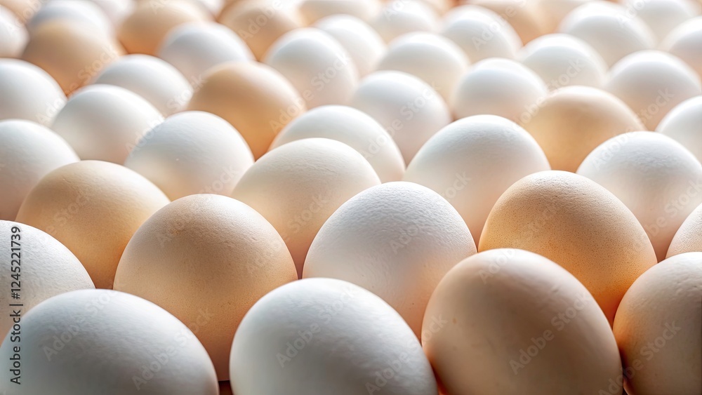 Panoramic Photo: Stack of Fresh White Eggs Ready for Cooking Baking - High-Resolution Image Panoramic Photo: Stack of Fresh White Eggs Ready for Cooking Baking - High-Resolution Image