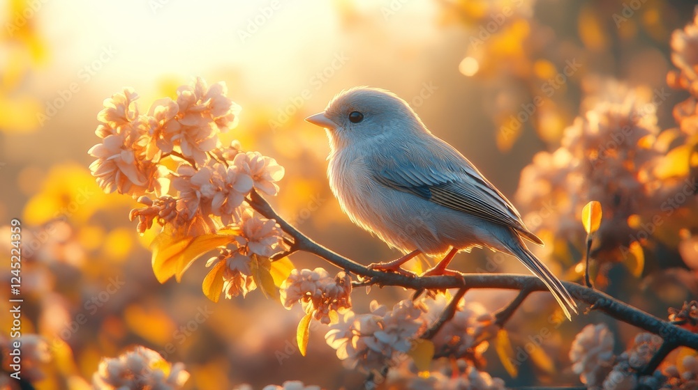 Obraz premium Close-up View of Bird Perched on Tree Branch in Natural Setting Bringing Serenity and Calmness to the Scene