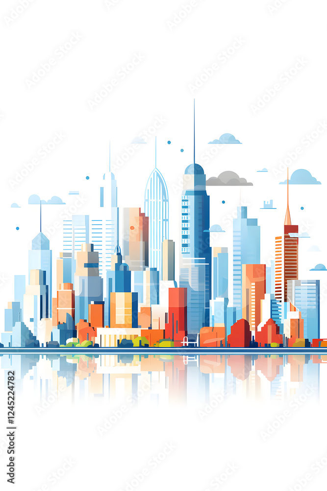 Fototapeta premium Digital cityscape flat design illustration abstract graphic poster background