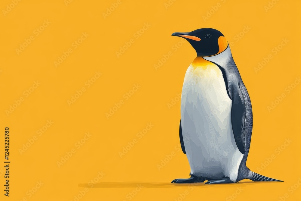 Naklejka premium King Penguin Standing On A Yellow Background. A Majestic Bird, Perfectly Illustrated.