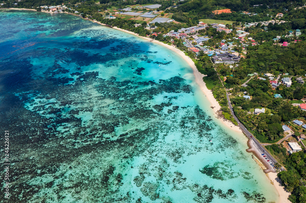 Aerial view of Anse Royale beach, Mahe island, Seychelles Aerial view of Anse Royale beach, Mahe island, Seychelles