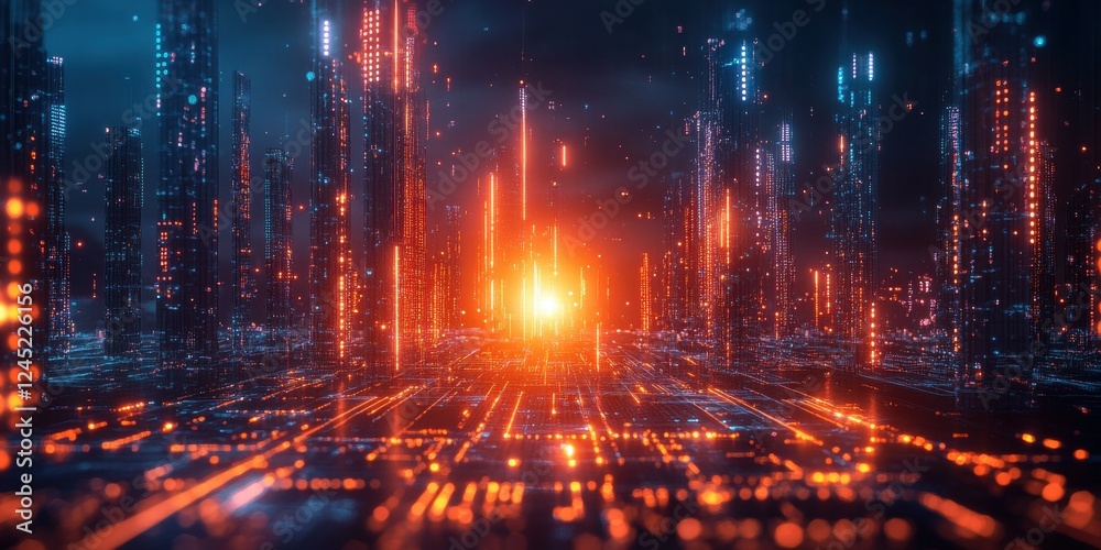 Fototapeta premium Vibrant Vertical Composition Highlighting Futuristic Urban Landscape