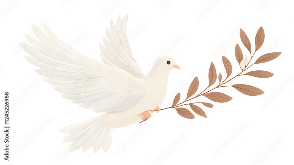 Obraz premium Delicate White Dove with a Branch, a Symbol of Peace