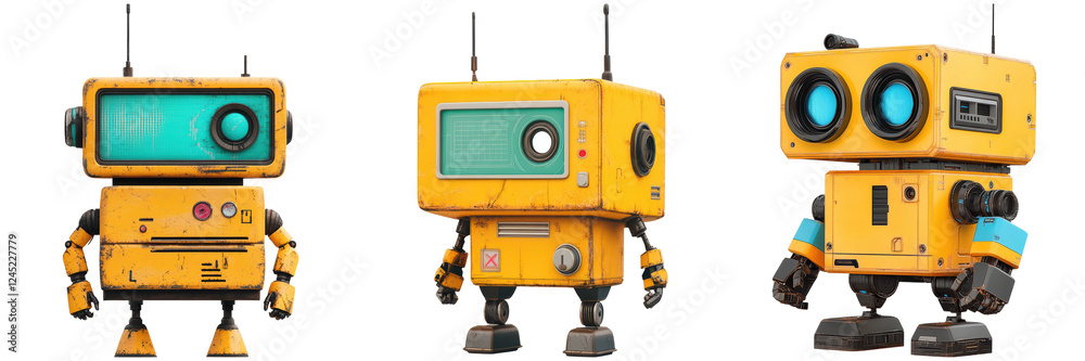 Cute Retro Robots with Colorful Design and Whimsical Features
