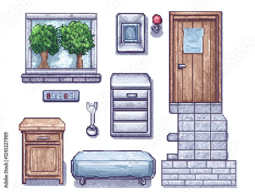 Pixel Art Hospital Room Elements photo