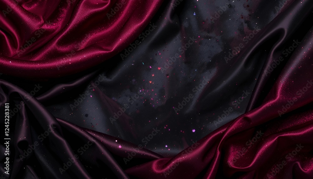 Obraz premium Luxurious Red and Black Silk Fabric with Elegant Folds and Sparkling Accents