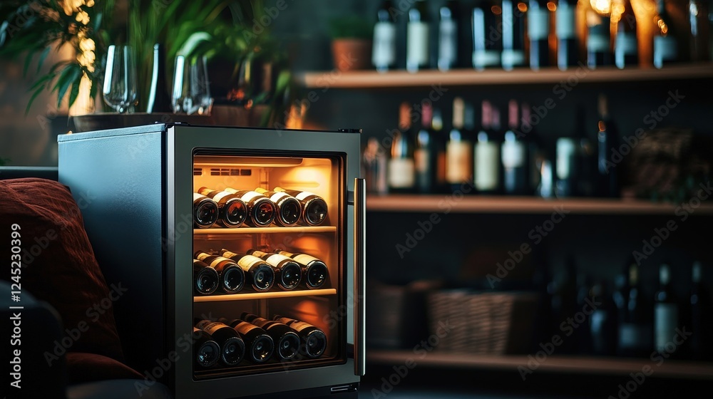 Obraz premium a sleek wine fridge in a private living room