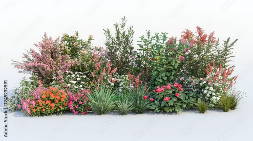Fototapeta premium A lush patch of perennial plants growing on the ground, with soft light and a clear background for customization.