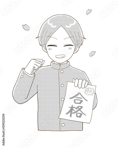笑顔で合格を喜ぶ男子学生