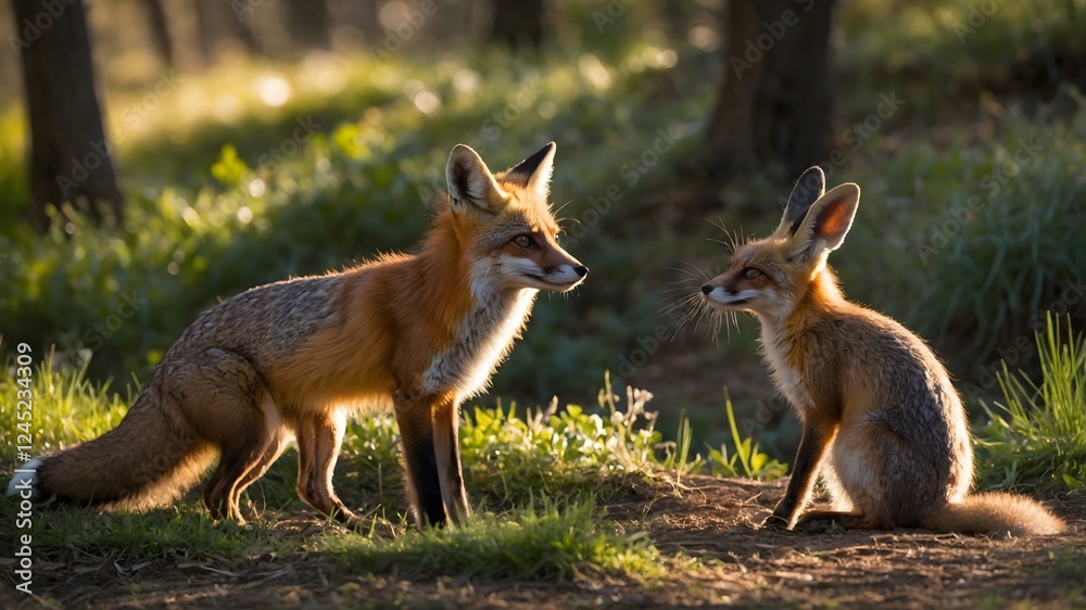 Obraz premium Woodland Banquet: A Playful Meal Among Friends