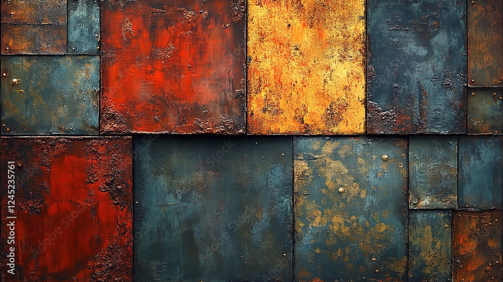 A bold iron and rust abstract with layered textures and deep color contrasts A bold iron and rust abstract with layered textures and deep color contrasts