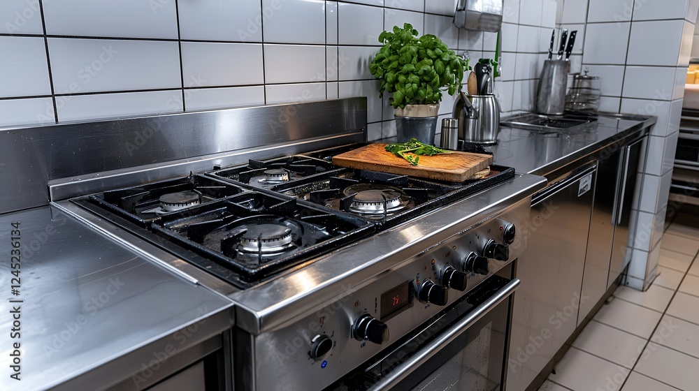 Modern Stainless Steel Kitchen Gas Stove With Herbs Modern Stainless Steel Kitchen Gas Stove With Herbs
