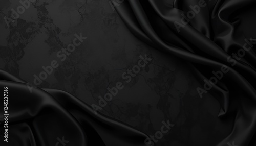 Elegant Black Silk Fabric with Smooth Folds and Luxurious Texture