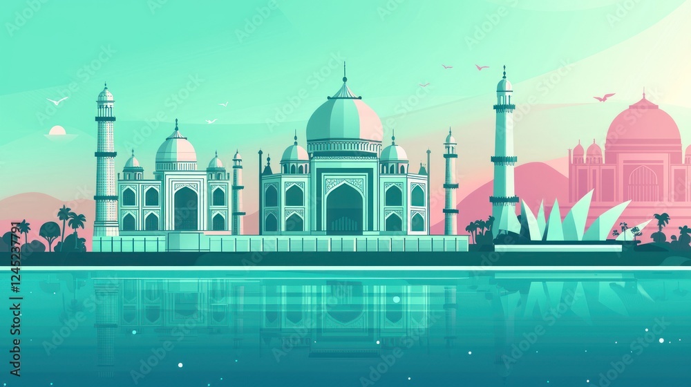 Fototapeta premium Stunning Minimalist Illustration of Iconic Indian Landmark at Dusk