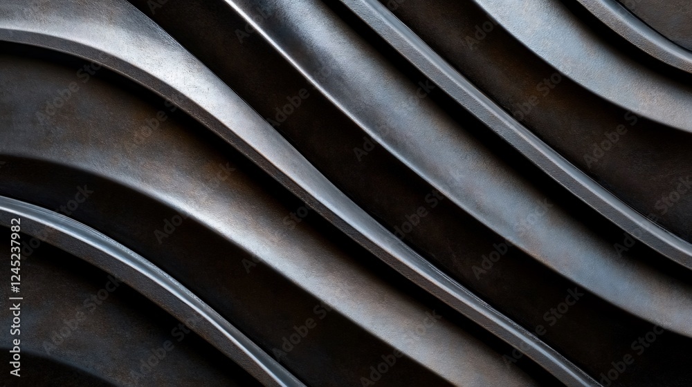 Fototapeta premium Abstract Metal Wave Texture: Dark Grey, Silver, and Black Curving Lines
