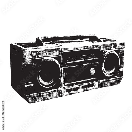 ghetto blaster music stereo 1980s and 1990s vintage halftone grunge vector design element
