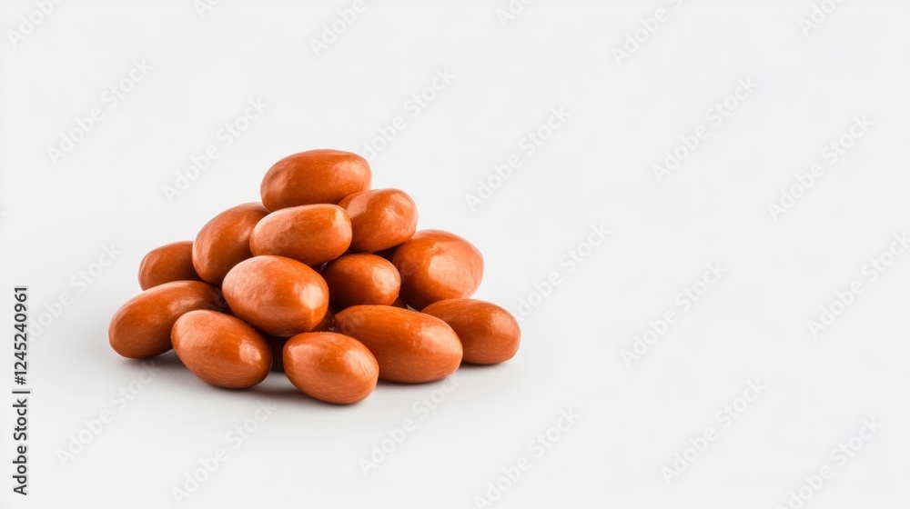 Pile of Shiny Chocolate-Covered Nuts Isolated on White. Generative AI