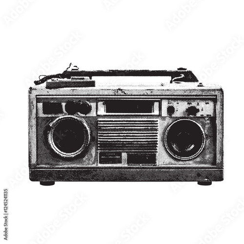ghetto blaster music stereo 1980s and 1990s vintage halftone grunge vector design element