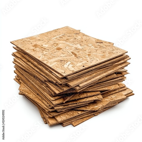 Stack of oriented strand board sheets isolated on white background. photo