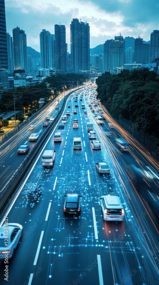Fototapeta premium Advanced Futuristic Traffic System with Autonomous Vehicle Technology