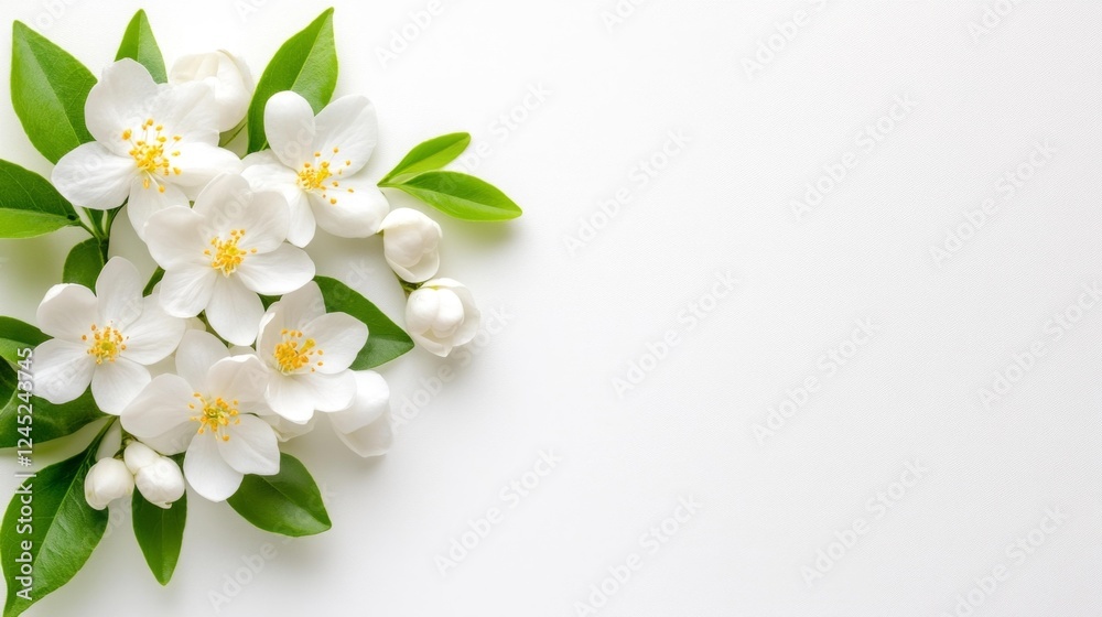 White Jasmine Flowers on a Pristine White Background. Generative AI White Jasmine Flowers on a Pristine White Background. Generative AI