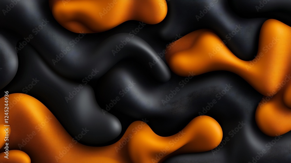 Abstract Black and Orange Fluid Forms: A Dynamic Composition of Intertwined Shapes