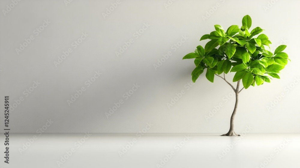 Fototapeta premium Minimalist Single Tree on Plain White Background. Generative AI