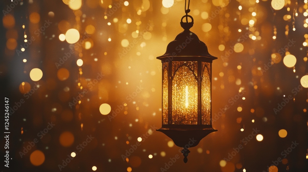 Ornate Ramadan Lantern with Mystical GlowDecorative Lantern with Candle and Bokeh Lights Ornate Ramadan Lantern with Mystical GlowDecorative Lantern with Candle and Bokeh Lights